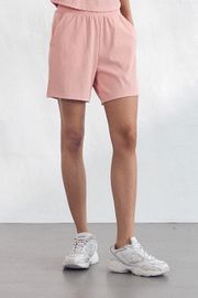 Cielcoco CLWP3015 Cooling Ribbed 4 Inch Shorts Nylon High Stretch Matching Set Activewear _ Coral Pink _ Made in Korea
